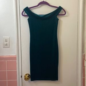 Emerald green off the shoulder dress